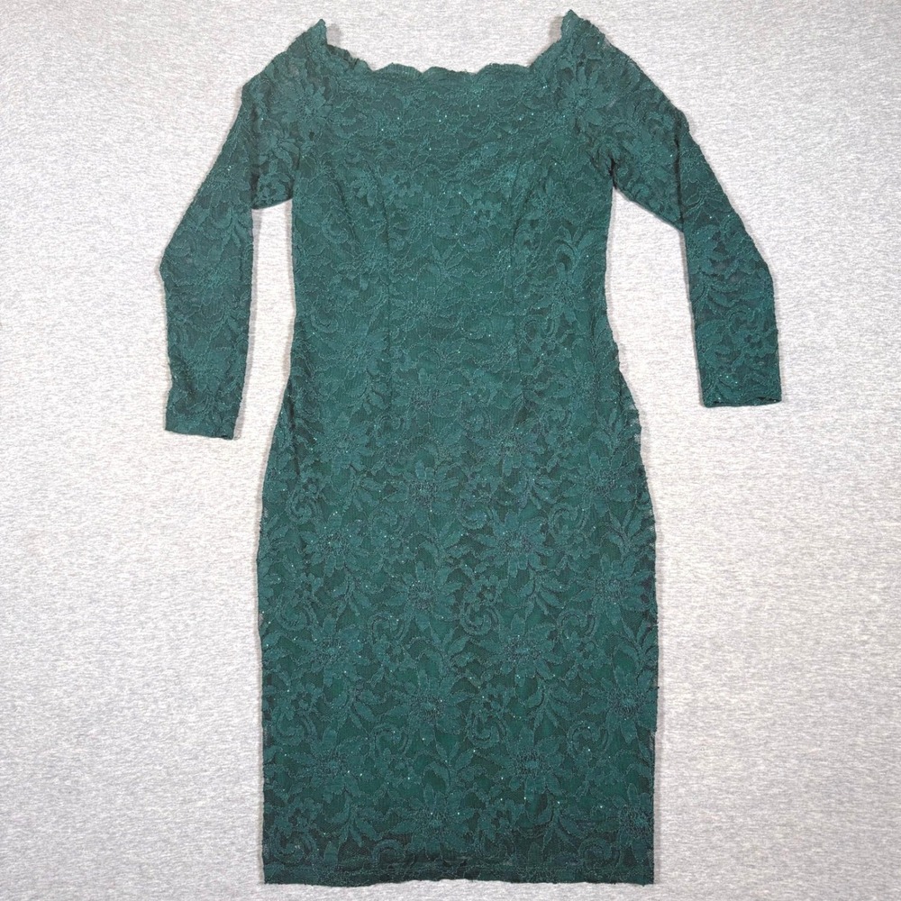 One by Eight Emerald Green Lace Off Shoulder Sheath Dress 4 183762JCP Cocktail